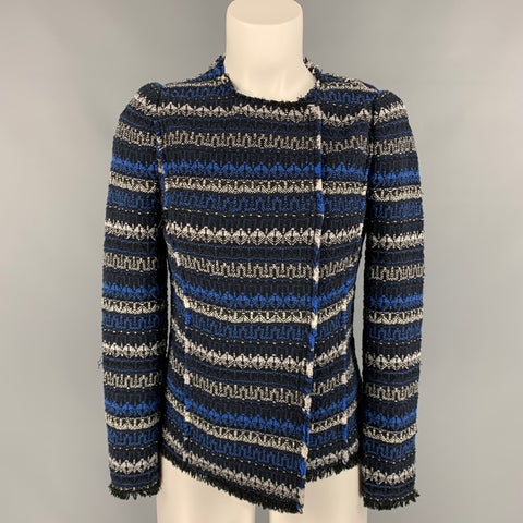 REBECCA TAYLOR Size 0 Blue & Back Tweed Cotton Blend Jacket