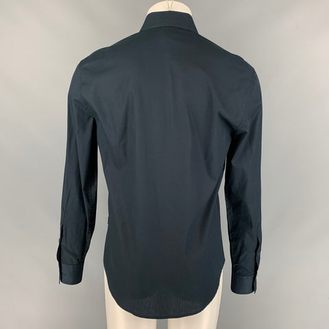 JUST CAVALLI Size 40 Black & Silver Embroidery Cotton Long Sleeve Shirt