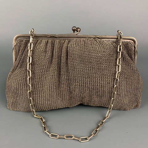 VINTAGE Sac à main de soirée en maille argentée en métal des années 20