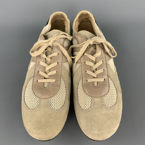 HELMUT LANG Size 11.5 Khaki Suede & Mesh Trainer Sneakers