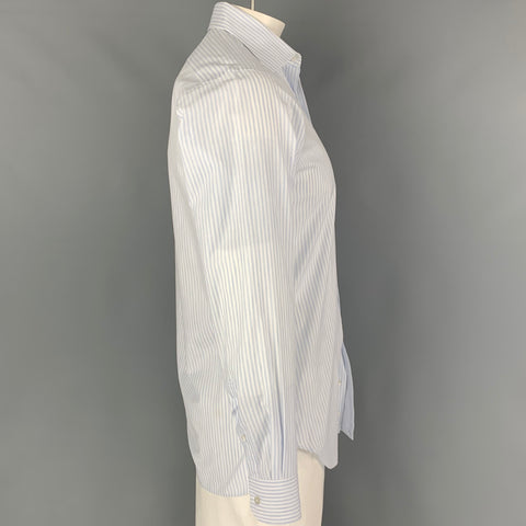 HAMILTON Size L White Blue Stripe Long Sleeve Shirt