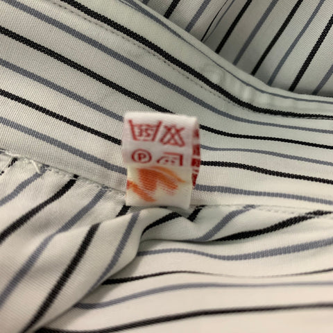 ISAIA Size L Stripe White &  Black Cotton French Cuff  Long Sleeve Shirt