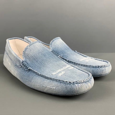 TOD'S Talla 9.5 Mocasines tipo driver de mezclilla desgastados en azul