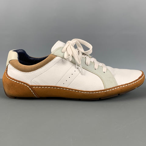 COLE HAAN Size 9.5 White Tan Leather Low Top Sneakers