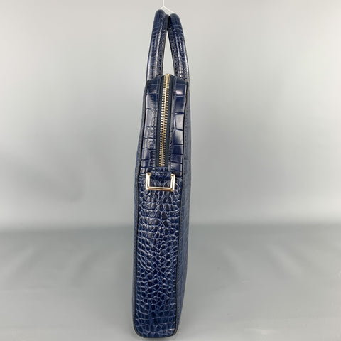 PAUL SMITH Navy Crocodile Embossed Leather Laptop Case Briefcase