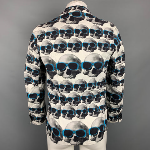 COMME des GARCONS HOMME PLUS Size S White & Black Skulls Cotton Sport Coat