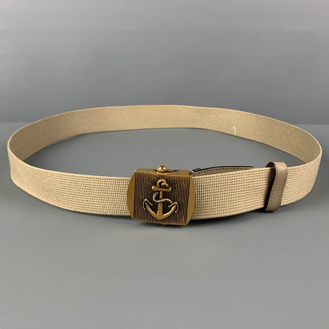 GUCCI Size 36 Beige Gold Anchors Fabric Leather Belt