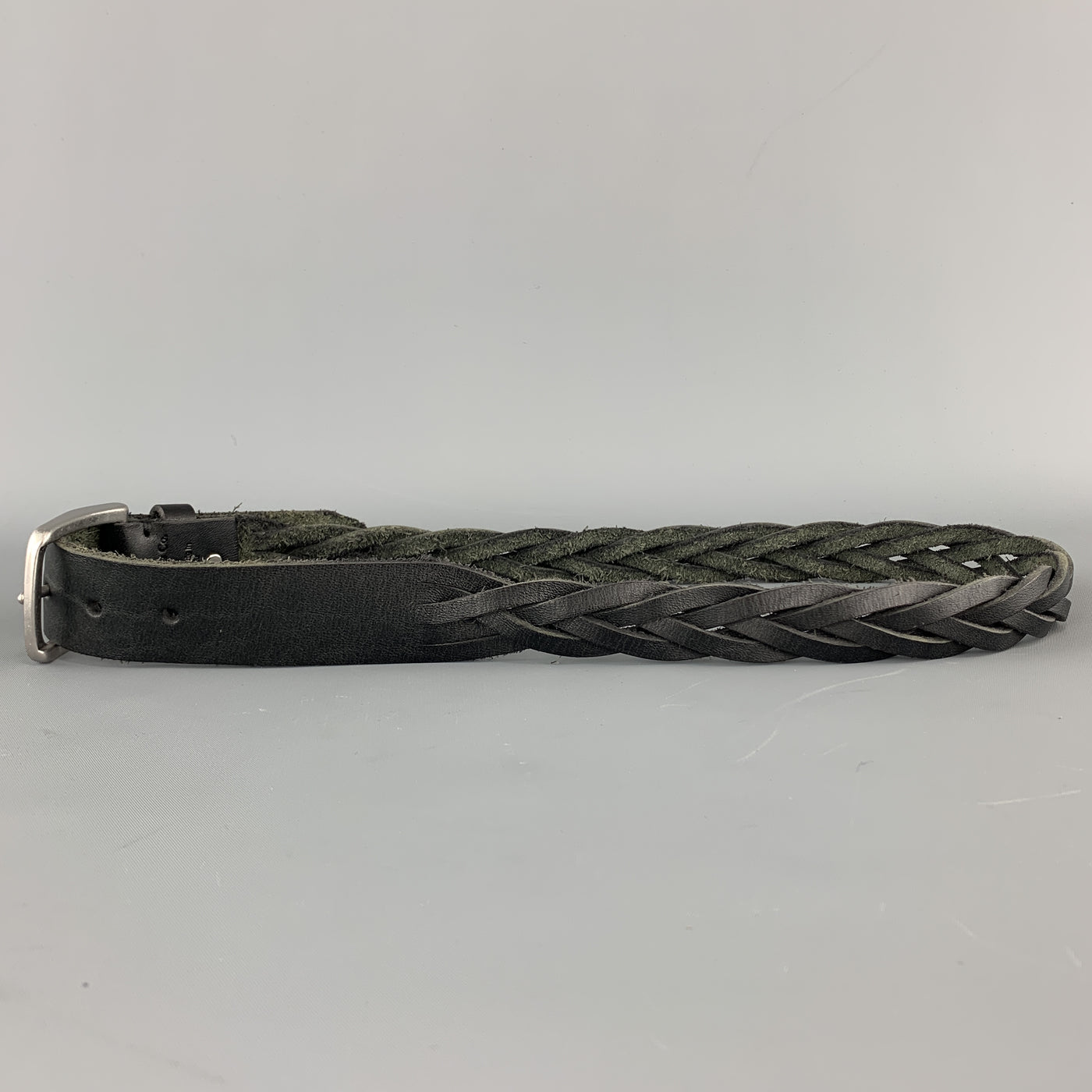 CAPUTO & CO. Size 38 Braided Black Leather Silver Tone Buckle Belt