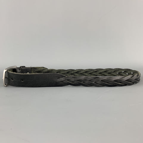 CAPUTO & CO. Size 36 Braided Black Leather Silver Tone Buckle Belt