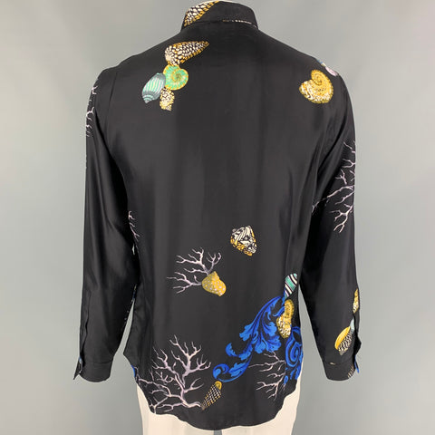 VERSACE COLLECTION Size L Black Print Silk Hidden Placket Long Sleeve Shirt