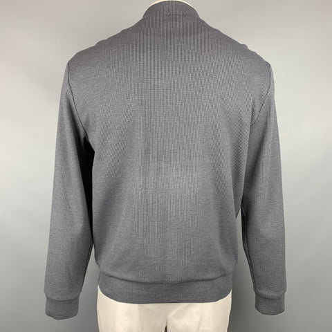 ARMANI COLLEZIONI Size XL Grey & Black Houndstooth Cotton Bomber Jacket