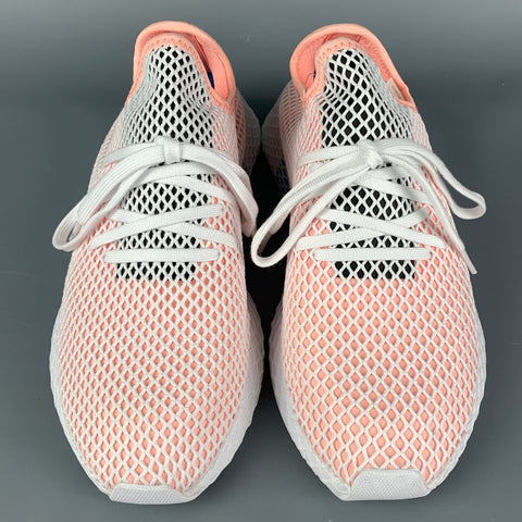 ADIDAS Size 12 White Pink Mesh Nylon Low Top Deerupt Runner Sneakers