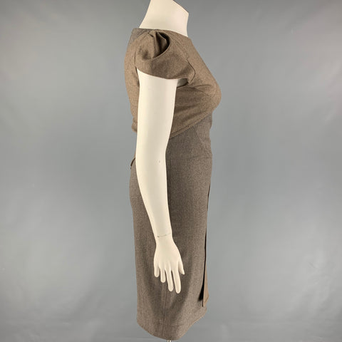 ZAC POSEN Taille 10 Robe droite à rayures en mélange de laine gris marron