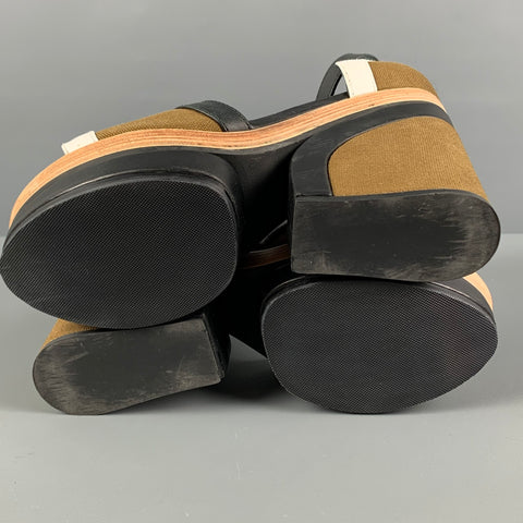 PIERRE HARDY Size 7 Black Olive Canvas Color Block Chunky Heel Sandals