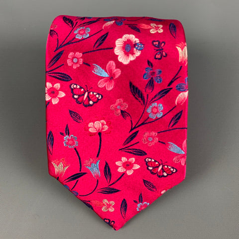 DUCHAMP Pink Blue Floral Silk Tie
