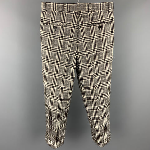 BLACK FLEECE Size 30 Black & White Plaid Wool / Cashmere Button Fly Dress Pants