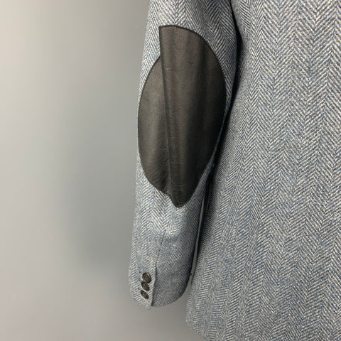 OBEDIENT SONS Size 44 Blue & Grey Herringbone Wool Blend Sport Coat