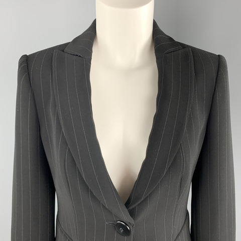 ARMANI COLLEZIONI Size 4 Black Pinstriped Cropped Blazer Jacket