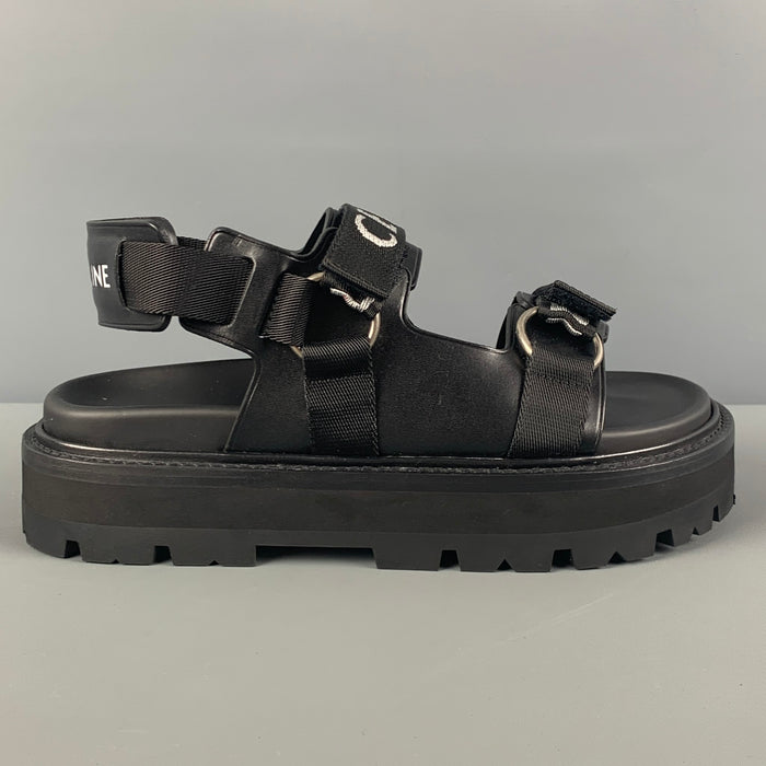 CELINE Primavera 22 Talla 10 Sandalia voluminosa de cuero blanco negro 45