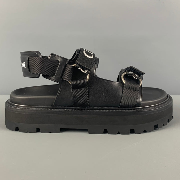 CELINE Spring 22 Size 10 Black White Leather Bulky Sandal 45
