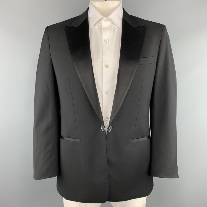 VIKTOR &amp; ROLF Taille 40 Veste de smoking en satin de laine noire avec revers miroir et boutons