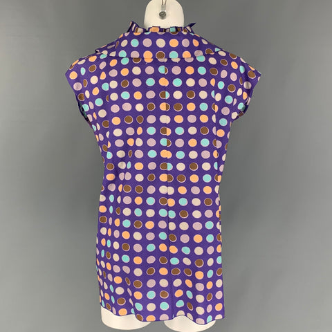 MARNI Size 6 Purple & Taupe Polka Dot Cotton Sleeveless Oversized Blouse