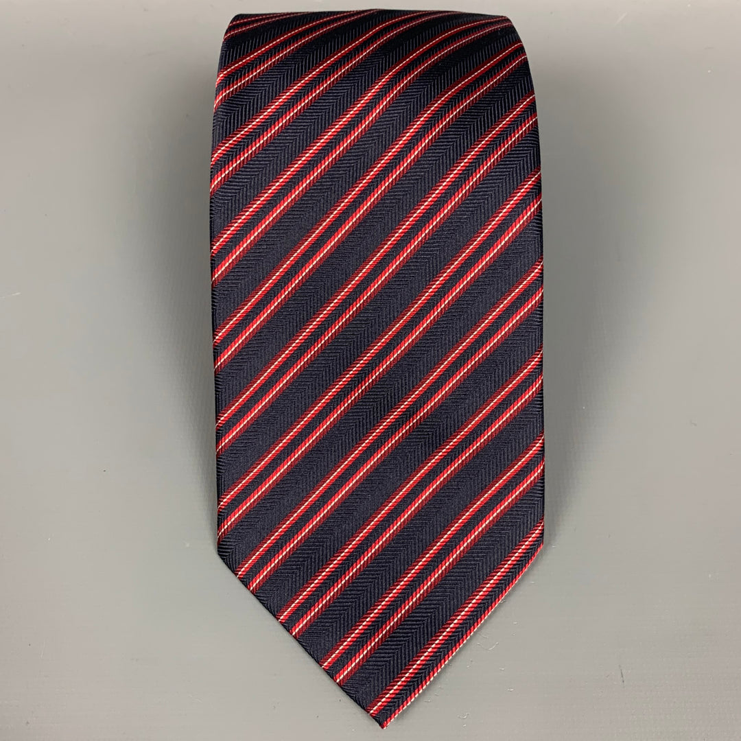 BRIONI Cravate en soie à rayures bleu marine et rouge