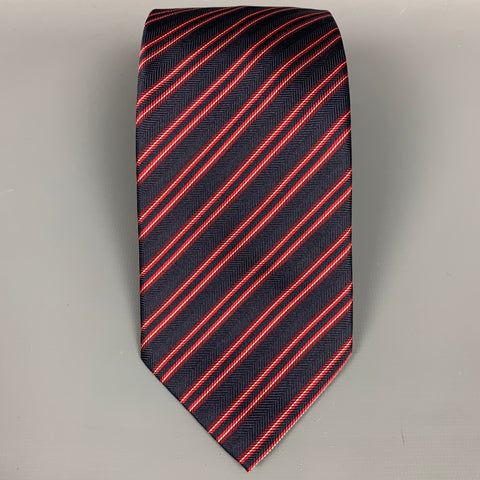 BRIONI Navy & Red Stripe Silk Tie