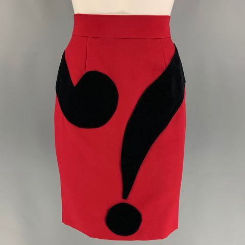 CHEAP and CHIC by MOSCHINO Talla 4 Falda lápiz con signo de interrogación de lana virgen roja y negra