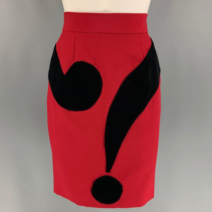 CHEAP and CHIC by MOSCHINO Size 4 Red Black Virgin Wool Question Mark Pencil Skirt