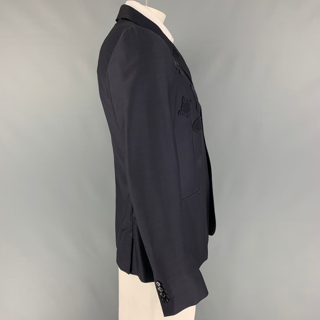 ALEXANDER MCQUEEN Size 44 Navy Patches Wool Viscose Blend Sport Coat