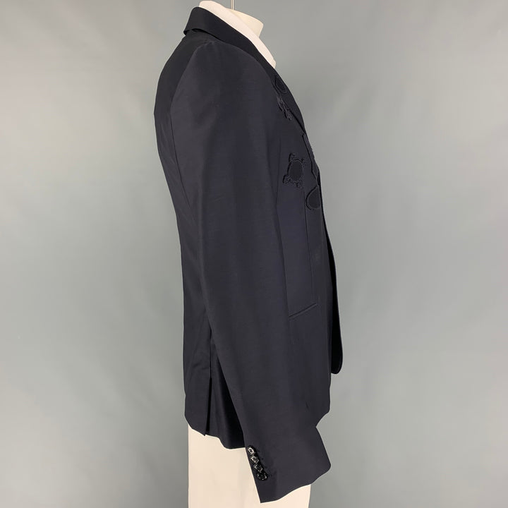 ALEXANDER MCQUEEN Size 44 Navy Patches Wool Viscose Blend Sport Coat