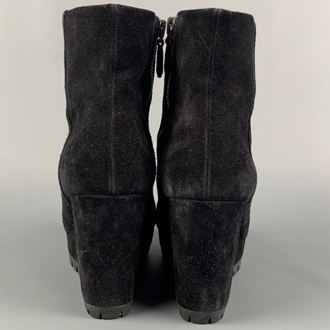 PRADA Size 7 Black Leather Platform Boots