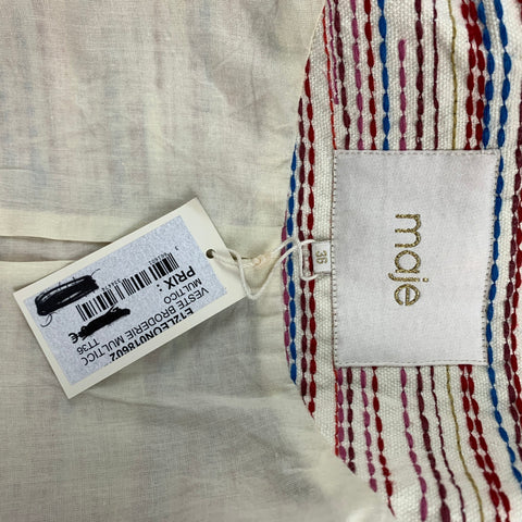MAJE Size 0 White & Red Cotton Embroidered Jacket