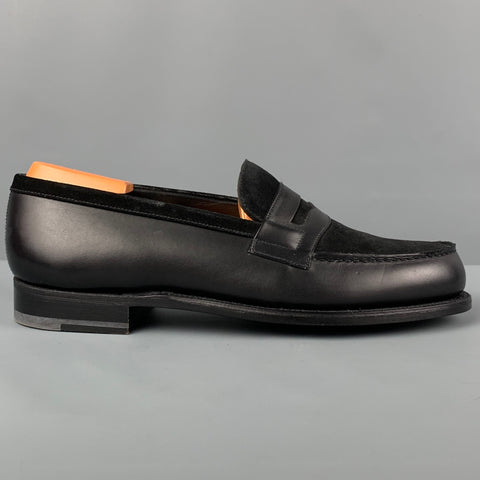 J.M. WESTON Size 6 Black Suede Leather Penny Loafers