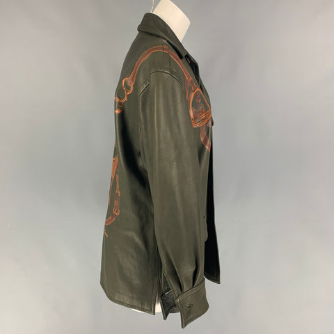 Vintage RALPH LAUREN Talla S Chaqueta camisera con estampado de cuero oliva