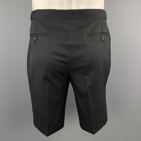 PORTS 1961 Size 34 Black Wool Side Tab Tuxedo Stripe Shorts
