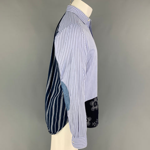 JUNYA WATANABE Size M Blue Navy Stripe Cotton Linen Long Sleeve Shirt