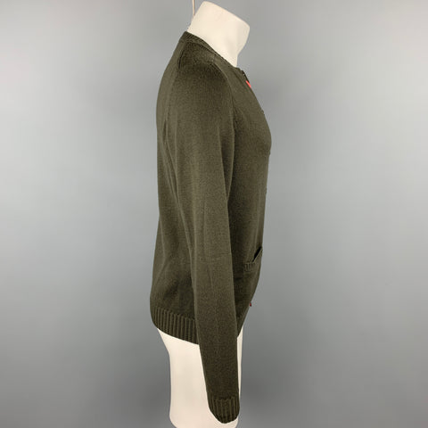 WOOSTER + LARDINI Size M Olive Knitted Wool Buttoned Cardigan