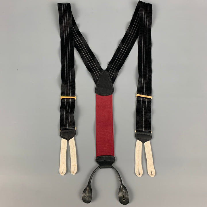 VINTAGE Black Burgundy Fabric Leather Suspenders