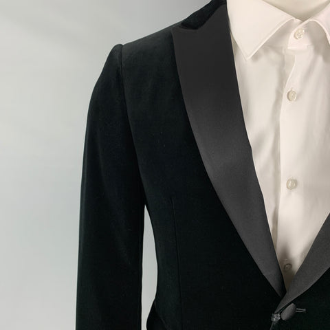 Z ZEGNA Size 36 Black Velvet Cotton Velvet Peak Lapel Sport Coat