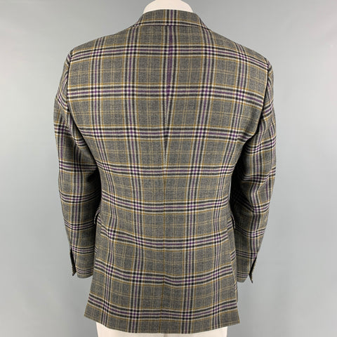 ETRO Size 42 Purple Black Mustard Plaid Wool Single Breasted Sport Coat