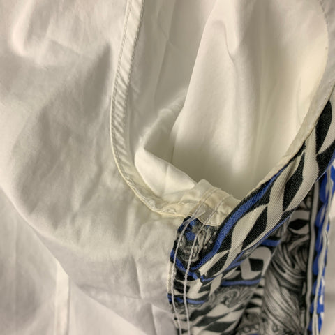 JUST CAVALLI Size L White Blue Black Snake Cotton Long Sleeve Shirt