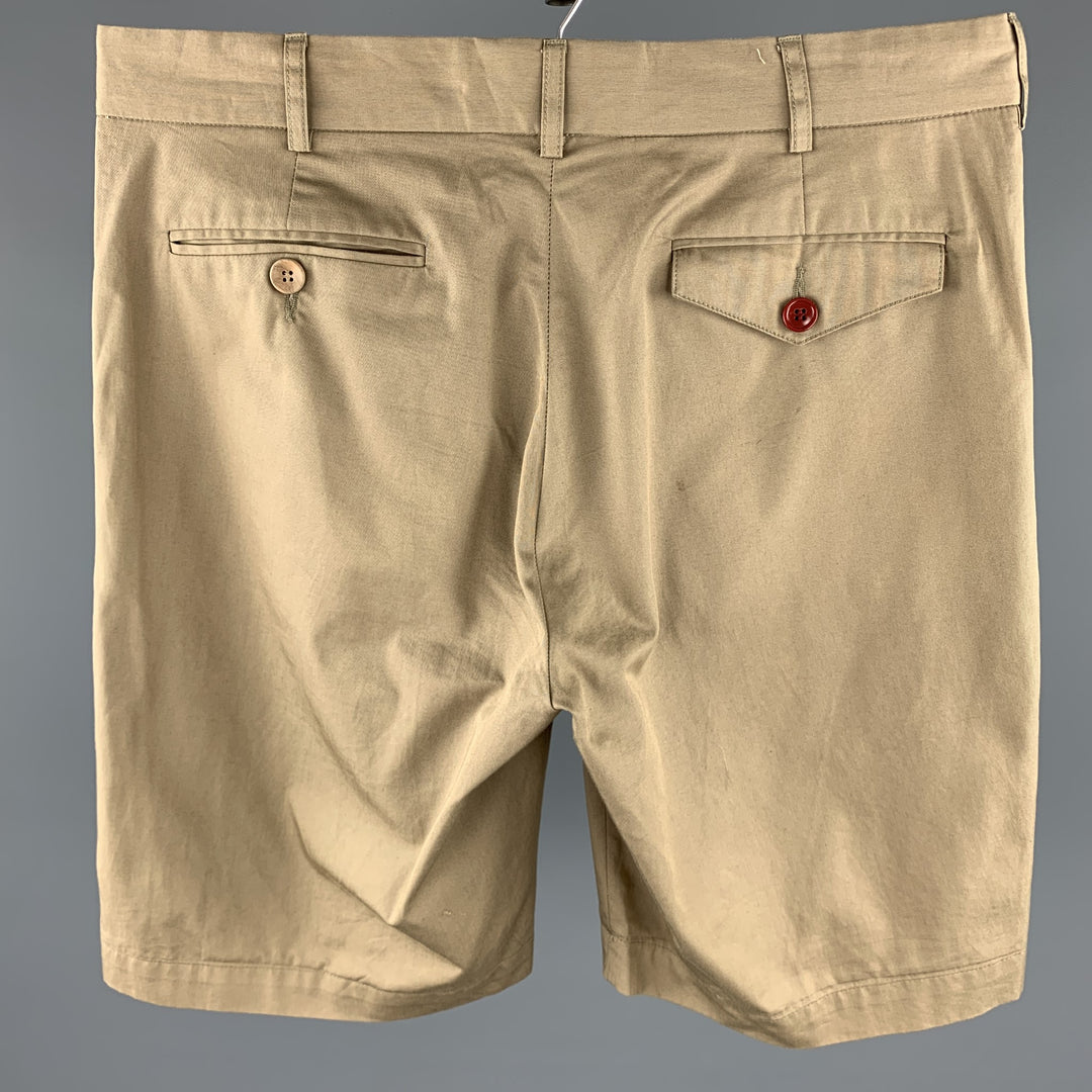 OLIVER SPENCER Talla 34 Pantalones cortos plisados ​​con cremallera de algodón color caqui