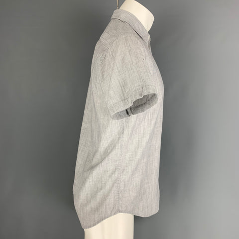 THEORY Size S Grey Stripe Cotton Short Sleeve Shirt