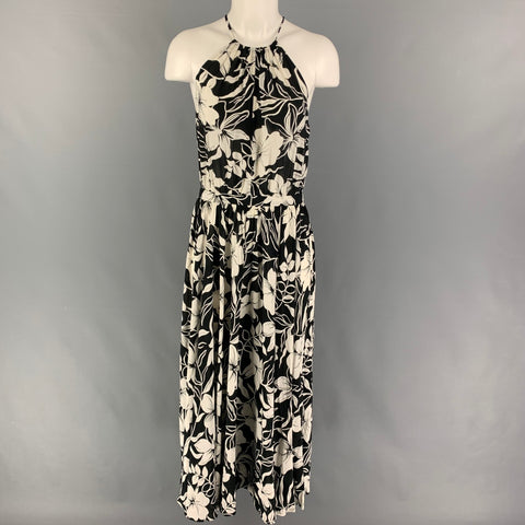 POLO by RALPH LAUREN Size 6 Black White Viscose Floral Spaghetti Straps Dress