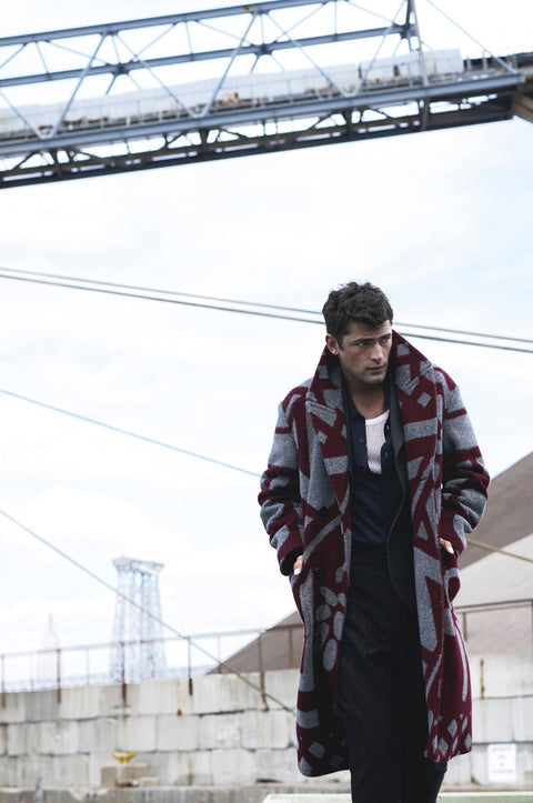 BURBERRY PRORSUM Fall 2014 Size 46 Burgundy Grey Floral Double Breasted Coat