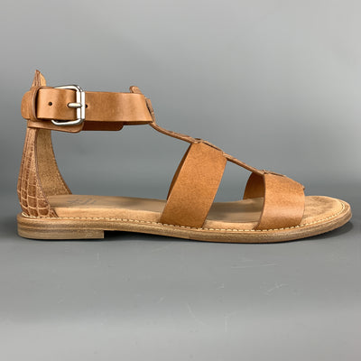 AQUATALIA Size 9 Tan Crocodile Embossed Leather Gladiator Sandals