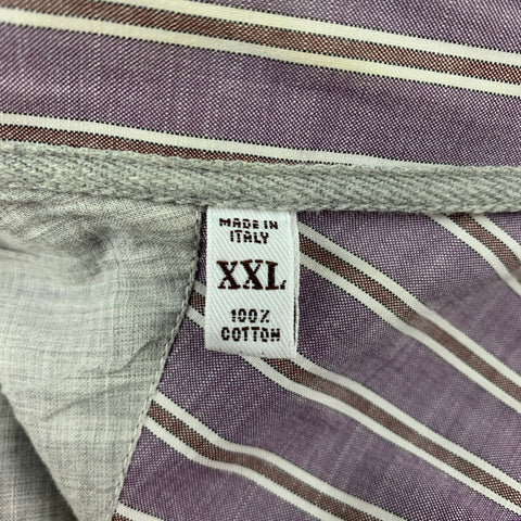 BRUNELLO CUCINELLI Size XXL Purple Stripe Cotton Basic Fit Long Sleeve Shirt