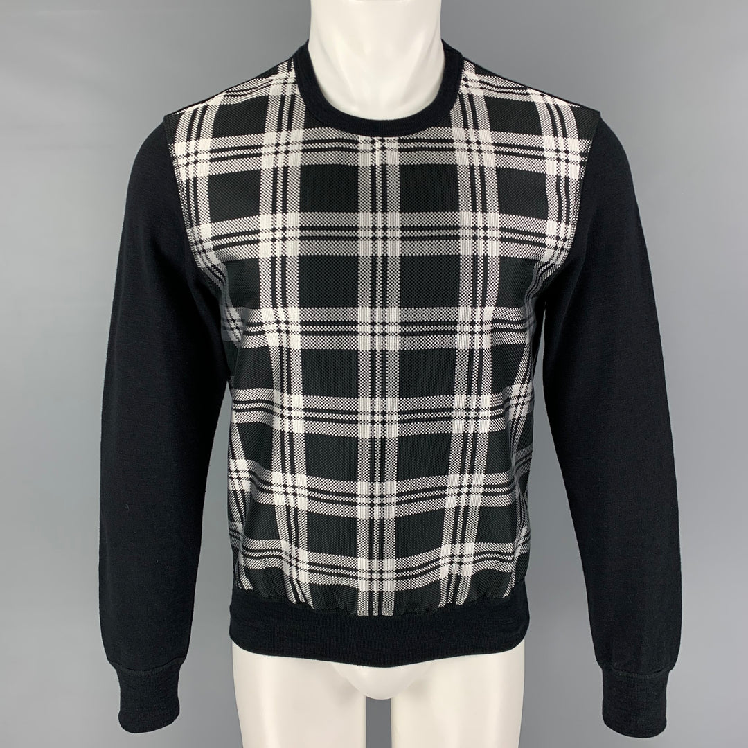 ALEXANDER MCQUEEN Size S Black Silver Plaid Silk Polyester Crew-Neck Pullover